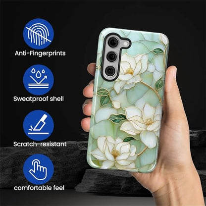 Case Compatible with Samsung Galaxy S23, Hybrid 2-Layer Hard Shell Protection Case, Shockproof Protective Tough Phone Cover, Blooming Cyan Flowers - color: Blooming Cyan Flowers, size: Samsung Galaxy S23