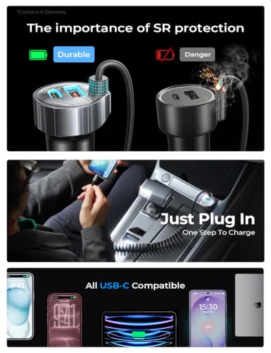 LISEN 90W for iPhone 18 17 16 Pro Max Car Charger USB C Fast Charge - color: Black - 60 inch