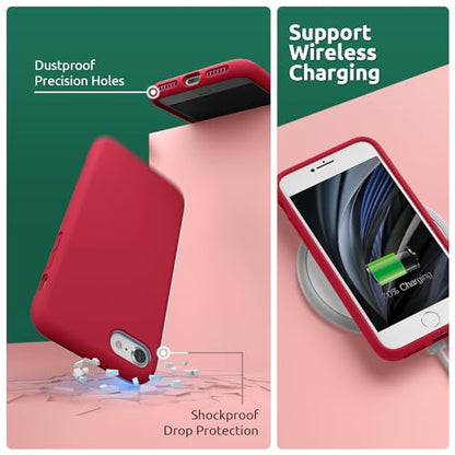 SURPHY Designed for iPhone SE Case, iPhone 8 Case, iPhone 7 Case, Liquid Silicone Phone Case for iPhone se 3rd 2nd SE 2022 SE 2020, Red - color: Red