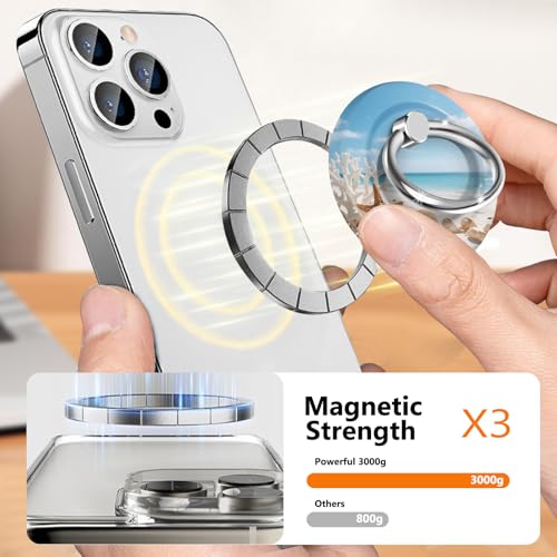 ZypopZy Cute Magnetic Phone Ring Stand Compatible with MagSafe, 360° Adjustable & Removable Magnet Cellphone Grip Holder for Smartphone and Tablets, Tropical Beach