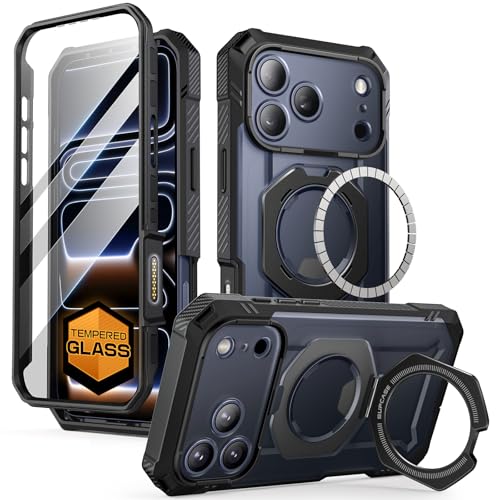 SUPCASE for iPhone 17 Pro Case with Tempered Glass Screen Protector, Black | Camera Control Cover, Compatible with MagSafe, Built-in Kickstand, Anti-Slip Grip, Full-Body Magnetic Phone Case, UBGrip Pro - color: Black