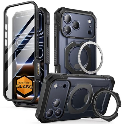 SUPCASE for iPhone 17 Pro Case with Tempered Glass Screen Protector, Black | Camera Control Cover, Compatible with MagSafe, Built-in Kickstand, Anti-Slip Grip, Full-Body Magnetic Phone Case, UBGrip Pro - color: Black