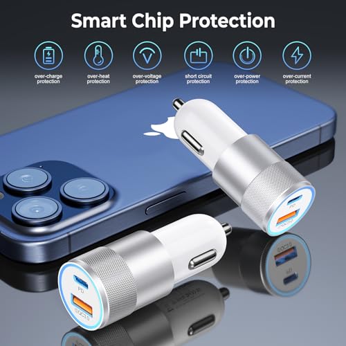 Car Charger USB C 6-Pack, 38W Dual Port Cigarette Lighter USB Charger - color: White, size: 6-Pack