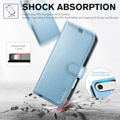 TUCCH Wallet Case for iPhone Air 6.5" 2025, 4 Card Slots, Pearly Light Blue | RFID Blocking, Viewing Stand, Shockproof TPU Shell, PU Leather, Magnetic Closure, Protective Folio Flip Cover - color: Pearly Light Blue