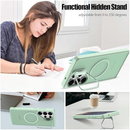 Nvollnoe for Samsung S25 Ultra Case Compatible with MagSafe Military Grade Shockproof Heavy Duty Protective Adjustable Kickstand Matte Semi Clear Phone Cover for Samsung S25 Ultra(Mint) - color: Mint