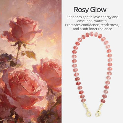 POSADINA Natural Stone Phone Charm, Beaded Healing Phone Wrist Strap, Handmade Cellphone Chain Lanyard with Tether Tab - color: Rosy Glow