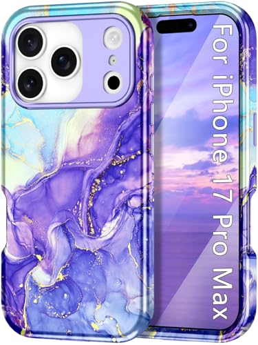 Btscase Compatible with iPhone 17 Pro Max Case 6.9 Inch 2025,Marble Pattern 3 in 1 Heavy Duty Shockproof Full Body Rugged Hard PC+Soft Silicone Drop Protective Women Girl Phone Cases, Cobalt Violet - color: Cobalt Violet, size: iPhone 17 Pro Max