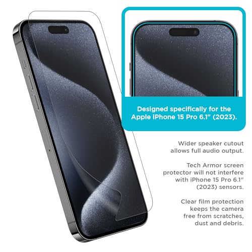 Tech Armor Screen Protector for iPhone 15 Pro, HD PET Film, 4-Pack - size: iPhone 15 Pro-6.1 Inch
