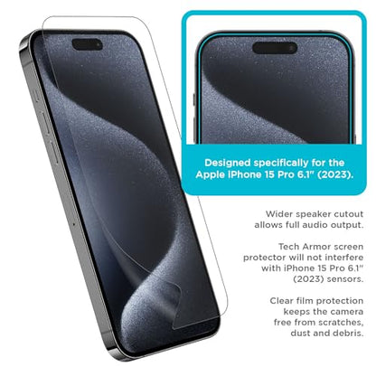Tech Armor Screen Protector for iPhone 15 Pro, HD PET Film, 4-Pack - size: iPhone 15 Pro-6.1 Inch