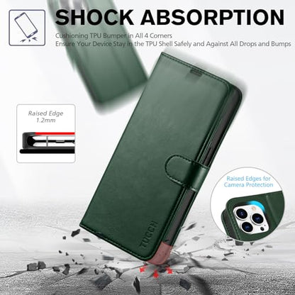 TUCCH Wallet Case for iPhone 14 Pro (6.1"), 4 Card Holders, Midnight Green | RFID Blocking, Viewing Stand, Shockproof TPU Shell, PU Leather, Magnetic Closure, Protective Folio Flip Cover - color: Midnight Green