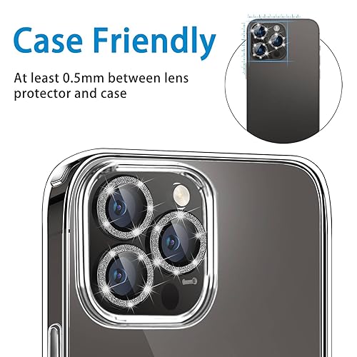 Compatible with iPhone 14 Pro & 14 Pro Max Camera Lens Protector, Bling Glitter Diamond Lens Cover 9H Tempered Glass Camera Cover Anti Scratch Shockproof Screen Protector Individual Lens Ring - 3PCS Glitter Black - color: Glitter Black
