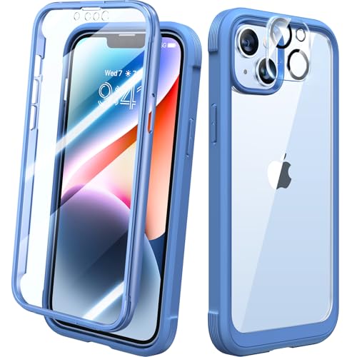 Diaclara Designed for iPhone 14 Plus Case, Full Body Rugged Case with Built-in Touch Sensitive Anti-Scratch Screen Protector, with Camera Lens Protector (Blue and Clear) - color: Blue, size: iPhone 14 Plus