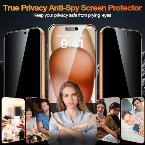 YMHML 3 Pack Compatible for iPhone 17 Pro Privacy Screen Protector Tempered Glass + 1 Set of Camera Lens Protector, 25°Anti Spy, [Top 9H+ Military Grade Shatterproof] [Bubble Free, Auto-Dust Removal] - size: iPhone 17 Pro-6.3 Inch
