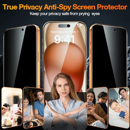 YMHML 3 Pack Compatible for iPhone 17 Pro Privacy Screen Protector Tempered Glass + 1 Set of Camera Lens Protector, 25°Anti Spy, [Top 9H+ Military Grade Shatterproof] [Bubble Free, Auto-Dust Removal] - size: iPhone 17 Pro-6.3 Inch