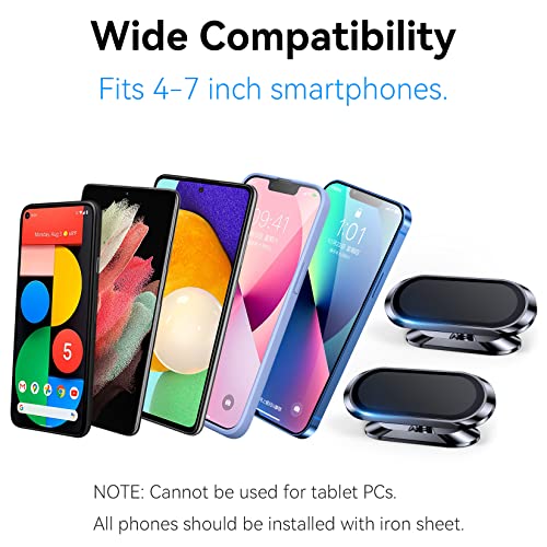【2-PACK】Magnetic phone holder for car, [ Super Strong Magnet ] [ with 4 Metal Plate ] iPhone Magnetic car mount for cell phone, [ 360° Rotation ] Universal Dashboard adhesive Car Magnetic Phone Mount - color: Silver
