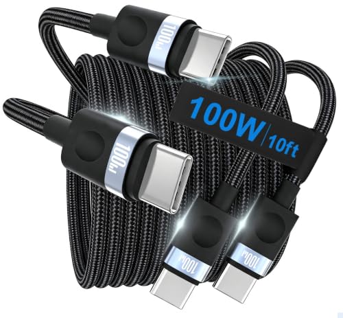 USB C to USB C Cable, 100W Fast Charging Cable, 2-Pack, 10ft, Black - size: 2P-10FT