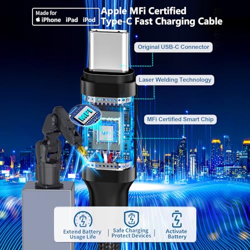 Apple MFi Certified iPhone 17 Car Charger 3Port 67W USB-C&USB-A Car Charger - color: Jet Black