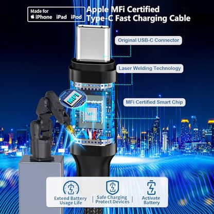 Apple MFi Certified iPhone 17 Car Charger 3Port 67W USB-C&USB-A Car Charger - color: Jet Black