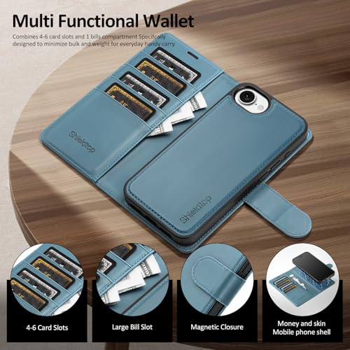 Shieldtop Compatible with MagSafe iPhone 17e / 16e Wallet Case,Light Blue | 2 in 1 Detachable Magnetic,Credit Card Holder Slots,RFID Blocking,PU Leather,Kickstand,Flip Folio Phone Cover for Men & Women - color: Light Blue