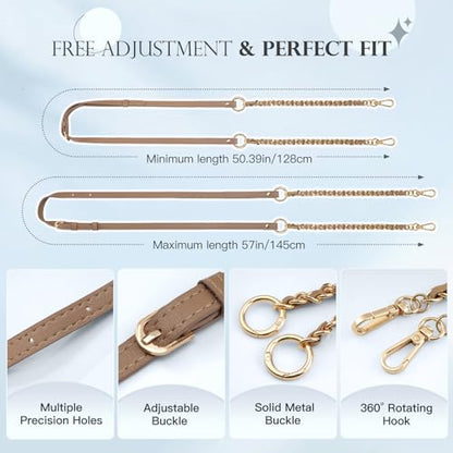 TiMOVO 2-in-1 Phone Lanyard Crossbody, Adjustable Phone Strap for Most Smartphones, PU Strap Combo with Metal Chain for Women - color: Brown