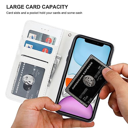 Bocasal Detachable Wallet Case Card Holder for iPhone 11, White | Kickstand Card Slots Holder PU Leather Magnetic Shockproof Wrist Strap Removable Flip Protective Cover 6.1 inch - color: White