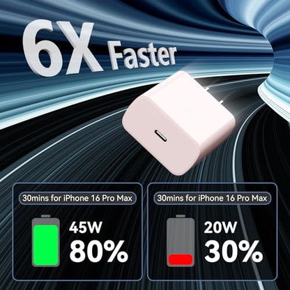 Phone 17 16 Pro Max Charger Fast Charging, 45W Super Fast USB C Charger Block with 10FT Extra Long Fast Charging Cable for 17 16 Pro Max/17 16/16 Plus,15 Pro Max/15 Pro/15, Android Phone-Pink - color: pink, size: 10 Ft