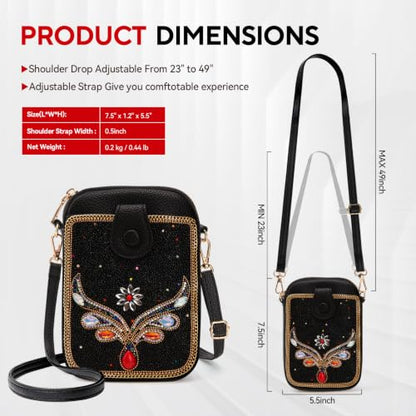 Women's Small Crossbody Cell Phone Bag, Boho Colorful Beaded Purse Wallet with Handmade Cute Patterns - color: Pattern 1