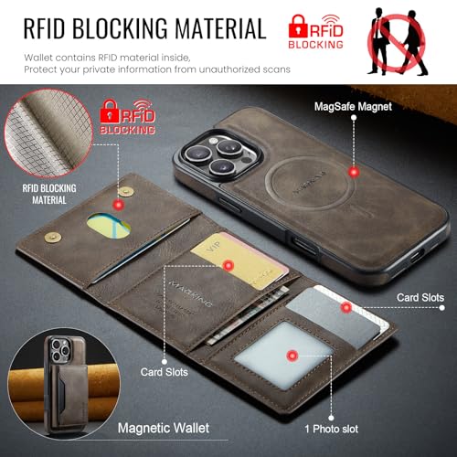 K2 2 in 1 Detachable Magnetic Phone Cases Compatible with iPhone 16 Pro Max Case with Card Holder RFID Blocking, Compatible with Magsafe Wallet, Leather 6.9'' (Coffee, iPhone 16 Pro Max) - color: Coffee, size: iPhone 16 Pro Max