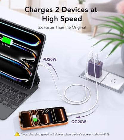 [2Pack] 40W USB C Plug,4-Port Fast Charger Block PD+QC 4 Port Charger Cube Wall Charging Box Brick for Samsung Galaxy S22/S21+/S21 Ultra,Magsafe Wireless Charger,iPhone 16/16 Pro Max/15/14/13(Purple) - color: Purple