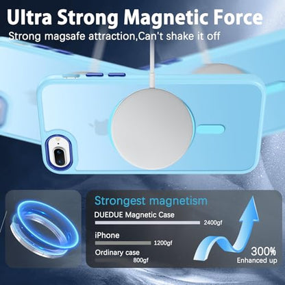 DUEDUE for iPhone 8 Plus Case, iPhone 7 Plus Case Magnetic[Compatible with Magsafe], Translucent Matte Back Protective Cover Shockproof Phone Case for iPhone 7 Plus/8 Plus, Light Blue - color: Light Blue