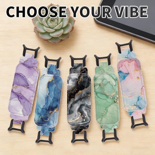 Secure Hand Strap for 6-7.5" Kindle and Tablets, Versatile Lightweight Faux Leather E-Book Grip Holder, Heavy-Duty E-Book Accessories for Reading Lover Gift (Green Marble) - color: Green Marble