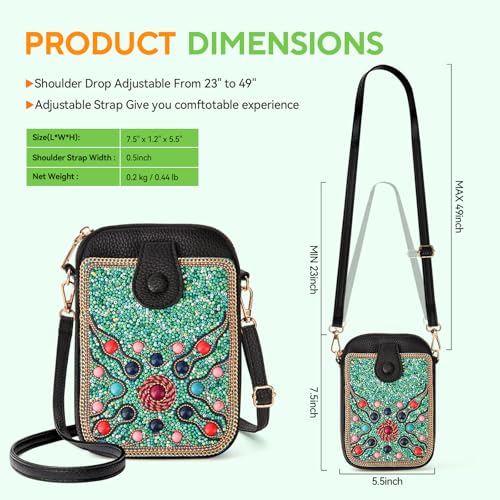 Women's Small Crossbody Cell Phone Bag, Boho Colorful Beaded Purse Wallet with Handmade Cute Patterns - color: Bead-blue