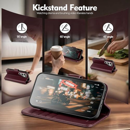 Compatible with Samsung Galaxy S26 Ultra Genuine Leather Case Wallet with Card Holder,Women Men Real Leather Flip RFID Blocking Credit Card Slots Kickstand Protective Phone Cover,Wine Red - color: Wine Red, size: Samsung Galaxy S26 Ultra - 6.9"
