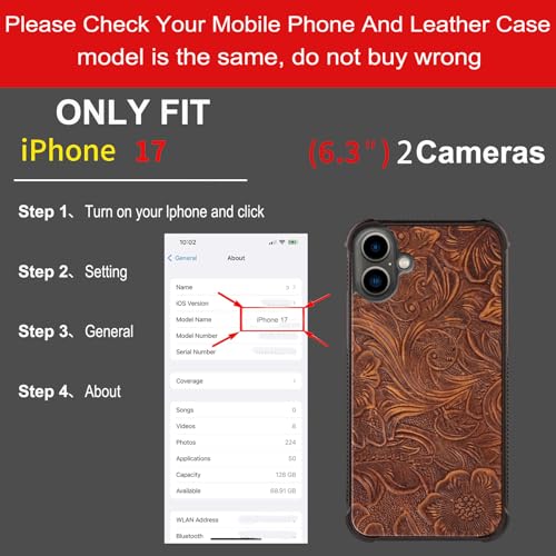 Leather Case Compatible with iPhone 17 Wallet 6.3" Dark Brown | Genuine Leather 2-in-1 Magnetic Detachable Shockproof,Flip Folio Cover with Card Slot, Wireless Charging RFID Blocking - color: Dark brown, size: 17