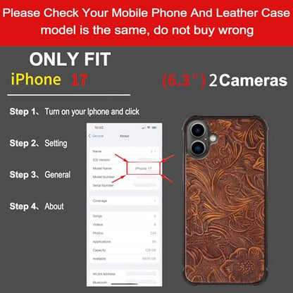 Leather Case Compatible with iPhone 17 Wallet 6.3" Dark Brown | Genuine Leather 2-in-1 Magnetic Detachable Shockproof,Flip Folio Cover with Card Slot, Wireless Charging RFID Blocking - color: Dark brown, size: 17