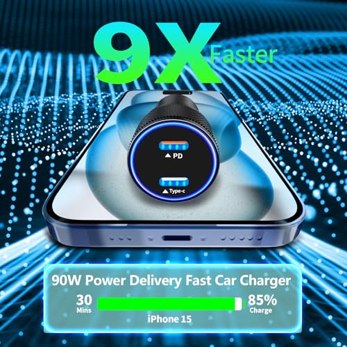 Apple MFi Certified iPhone 18 Car Charger 90W USB-C Fast Car Phone Charger - color: Titanium Black