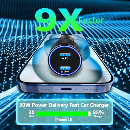 Apple MFi Certified iPhone 18 Car Charger 90W USB-C Fast Car Phone Charger - color: Titanium Black