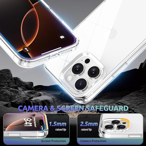 Case for iPhone 16Pro 6.3-Inch, Non-Yellowing Shockproof Phone Bumper Cover, Anti-Scratch Clear Back (Clear)