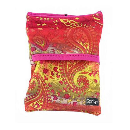 Sprigs Wrist Wallet Running Wristband Pocket for Keys Cards Cash ID Phone - color: Yellow Paisley/ Pink