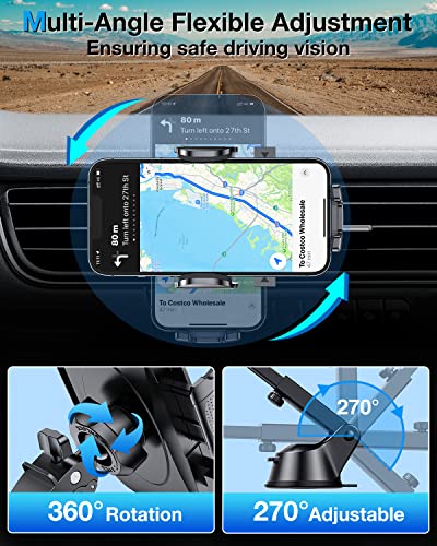 HTU Car Phone Holder【2026 Upgraded 100+LBS Suction & Safety Cert】 Cell Phone Car Mount for Truck Heavy Duty Phone Holder for Dashboard/Windshield/Vent for iPhone 17 16 Pro Max, Sapphire Blue - color: Sapphire Blue