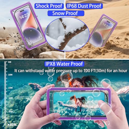 Waterproof Phone Pouch with Lanyard, 7.5'' Floating IPX8 - Purple | Dry Bag for Snorkeling & Diving, Underwater HD Photo & Video Touchscreen, Fits iPhone 17/16/15 Pro Max Galaxy S25 All Phones - color: Purple