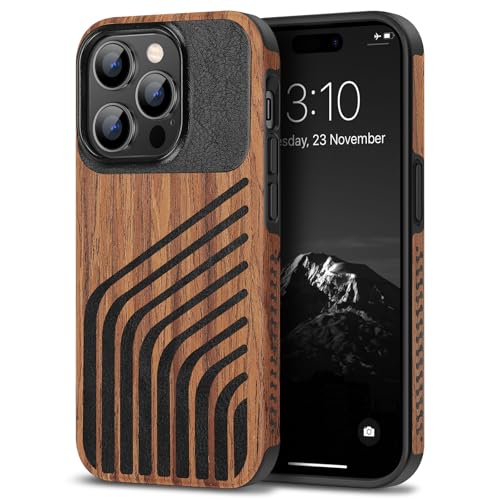 TENDLIN Compatible with iPhone 14 Pro Case Wood Grain with Carbon Fiber Texture Design Leather Hybrid Slim Case (Hairline) - color: Hairline, size: iPhone 14 Pro