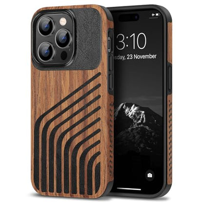 TENDLIN Compatible with iPhone 14 Pro Case Wood Grain with Carbon Fiber Texture Design Leather Hybrid Slim Case (Hairline) - color: Hairline, size: iPhone 14 Pro