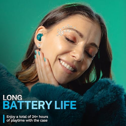 JLab Go Pop ANC True Wireless Earbuds with Dual Connect, Transparent Teal - color: Transparent Teal