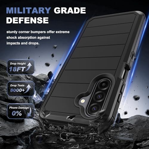 for Samsung Galaxy A17 5G Case, Military-Grade Drop Protection 3-Layer Rugged Shell with Screen Protector, Full-Body Non-Slip Shockproof Heavy Duty Protective Bumper Phone Cover (Black) - color: Black