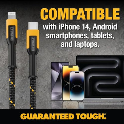 DEWALT Lightning to USB C Cable (USB C to Lightning, 4 FT) - size: 4 feet, 1-Pack