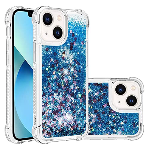 LEMAXELERS for Apple iPhone 13 Bling Glitter Liquid Case. YBL Blue | Cute Floating Quicksand Liquid Shockproof Protective, Sparkle Soft TPU for Women Girls Cover for iPhone 13 - color: Love-5, size: iPhone 13