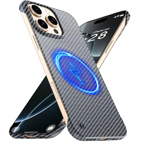 GRECAZO Magnetic Ultra-Thin Frosted Soft Touch Skin Borderless Carbon Fiber Bump Texture for iPhone 16 Pro Frameless Case 6.3" Slim Minimalist Lightweight Matte Hard for MagSafe Cover Case-Black - size: iPhone 16 Pro