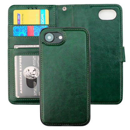 Bocasal Detachable Wallet Case Card Holder for iPhone 17e/16e, Green | RFID Blocking Kickstand Card Slots Holder PU Leather Magnetic Shockproof Wrist Strap Removable Flip Protective Cover 6.1 inch - color: Green