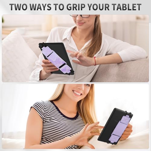 MoKo 2 Pack Hand Strap for 6-8" Kindle eReaders Tablets, Taro+Lavender - color: Taro Purple+Lavender Trim